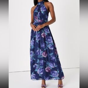 Splendid Perfection Navy Blue Floral Jacquard Maxi Dress